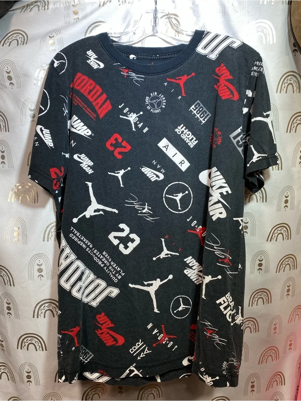 Jordan Allover Logo Short-Sleeve Tee - Black/Red/White